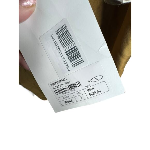 Zimmermann NWT Silk Short Sleeve Shirt in Gold Size 2 (US M/8) - Picture 6 of 10